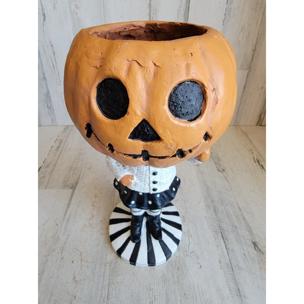 Folk art pumpkin man candy holder head Halloween unique home decor